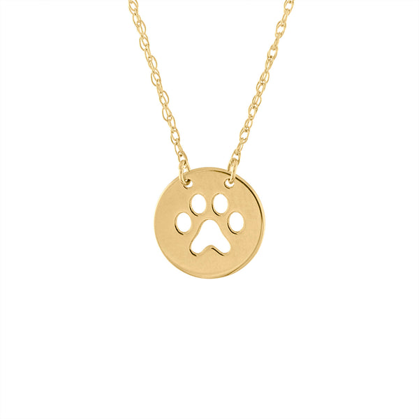 14KT GOLD CUT OUT PAW PRINT DISK NECKLACE