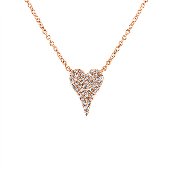14k Rose Gold small modern heart diamond necklace