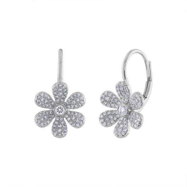 14K White Gold daisy diamond earring