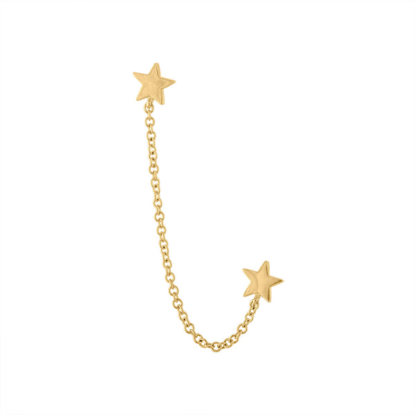 14KT GOLD DOUBLE STAR CHAIN EARRING