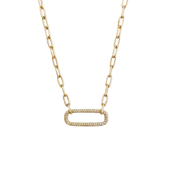 14KT GOLD DIAMOND OPEN RECTANGLE LINK NECKLACE