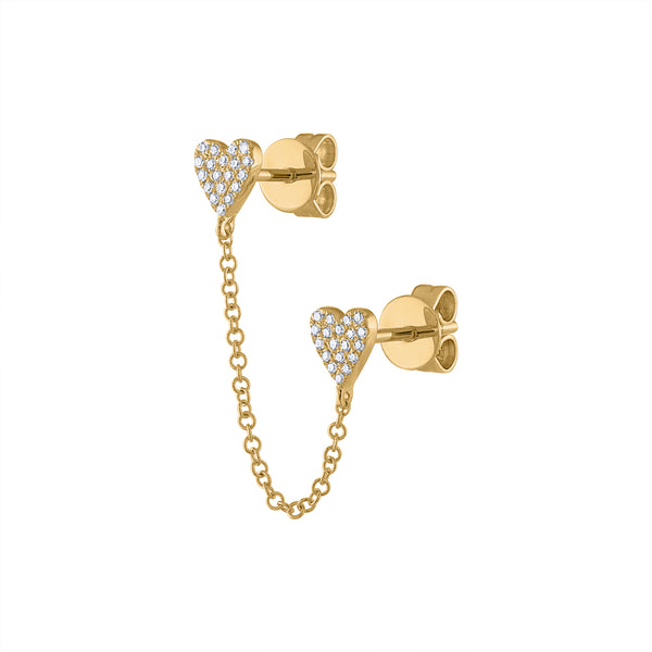 14KT GOLD DIAMOND DOUBLE HEART CHAIN EARRING Jewels by Joanne