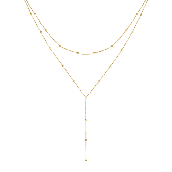 14KT GOLD DOUBLE STRAND "Y" NECKLACE