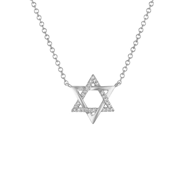 14KT GOLD HALF DIAMOND STAR OF DAVID NECKLACE