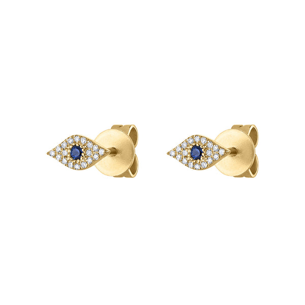 14KT GOLD DIAMOND BLUE SAPPHIRE EVIL EYE STUD EARRING