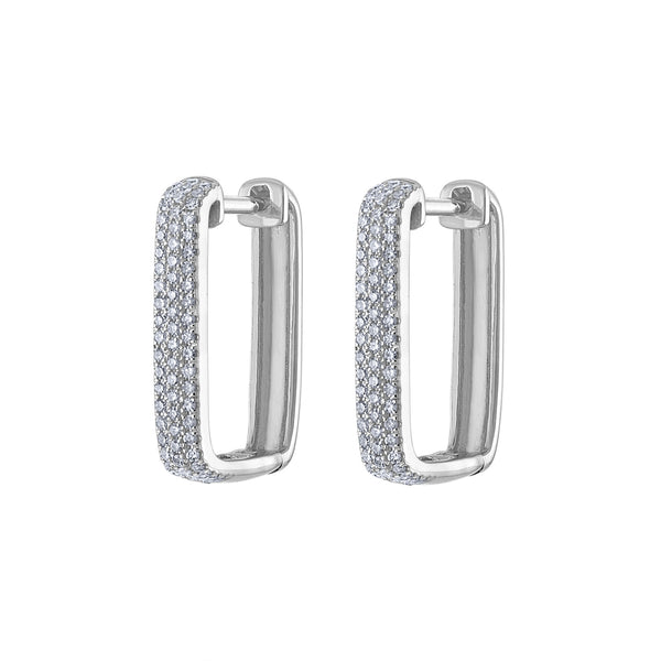 14KT GOLD PAVE DIAMOND RECTANGLE HOOP EARRING