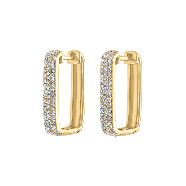 14KT GOLD PAVE DIAMOND RECTANGLE HOOP EARRING