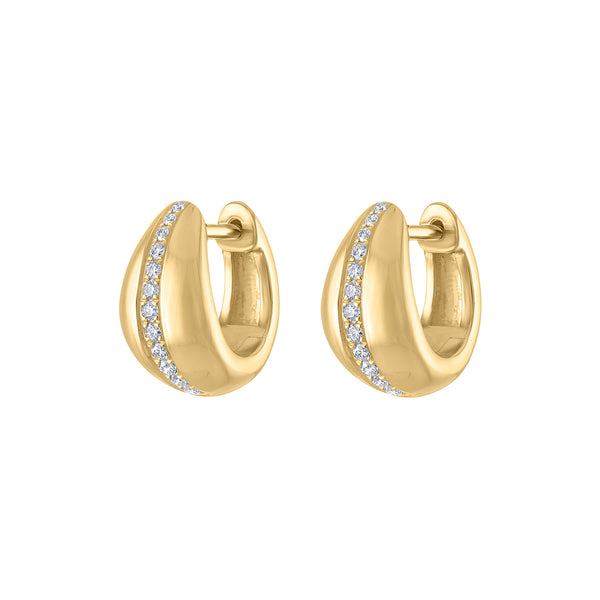 14KT GOLD DIAMOND ONE LINE TAPERED HUGGIE EARRING