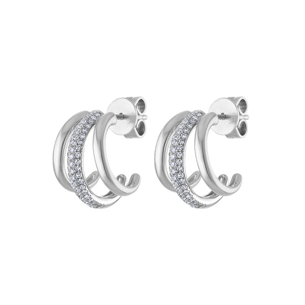 14KT GOLD DIAMOND THREE ROW HOOP EARRING