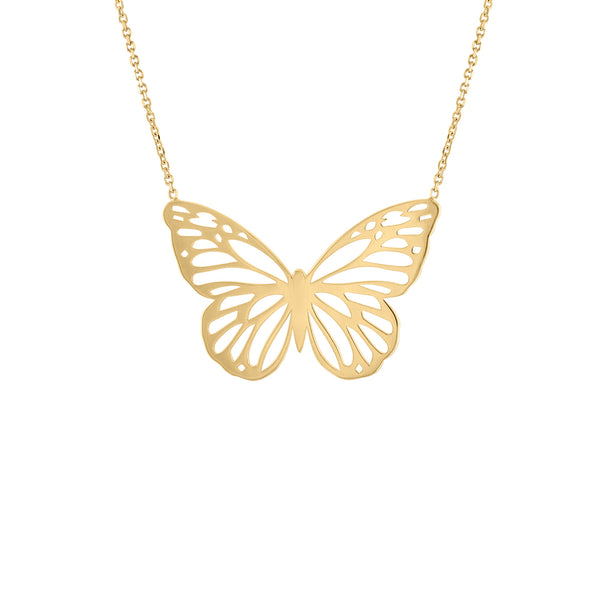 14KT GOLD LARGE OUTLINE BUTTERFLY NECKLACE