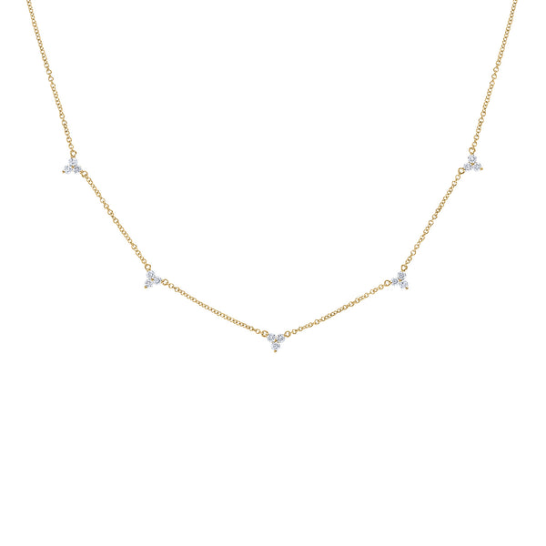 14KT GOLD DIAMOND LARGE FIVE STATION TRIO NECKLACE