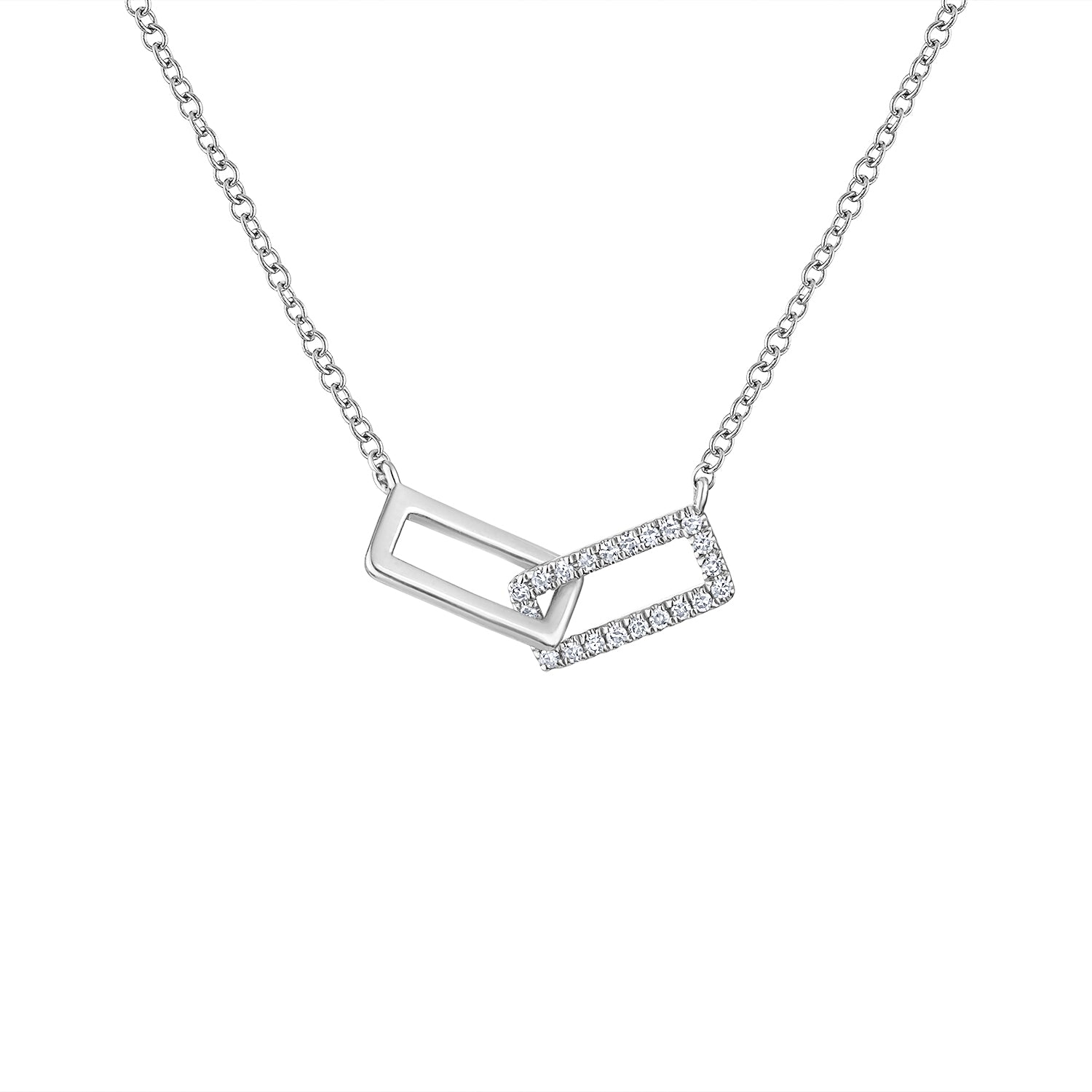 14KT GOLD DIAMOND TWO RECTANGLE LINK NECKLACE