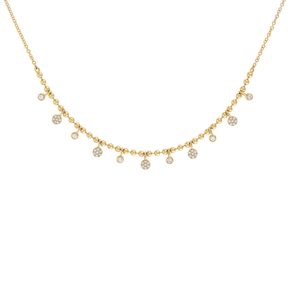 14KT GOLD DIAMOND DANGLE BEZEL BALL NECKLACE