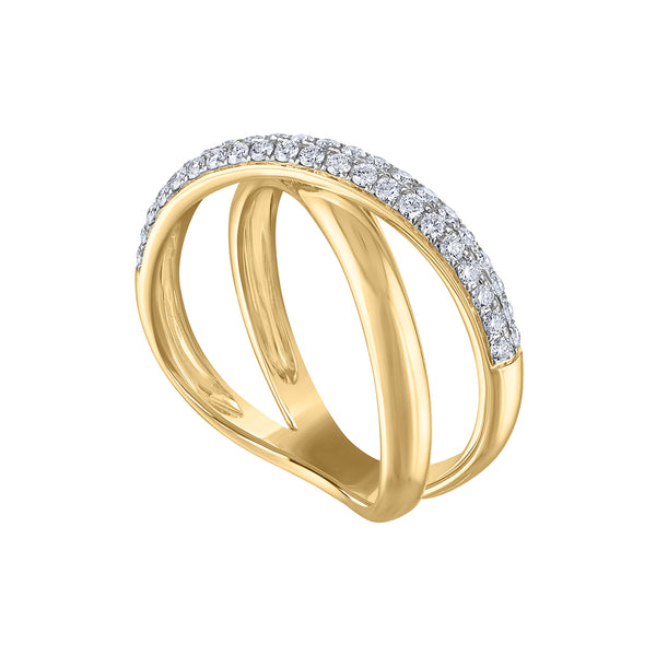 14KT GOLD PAVE DIAMOND CROSSOVER RING