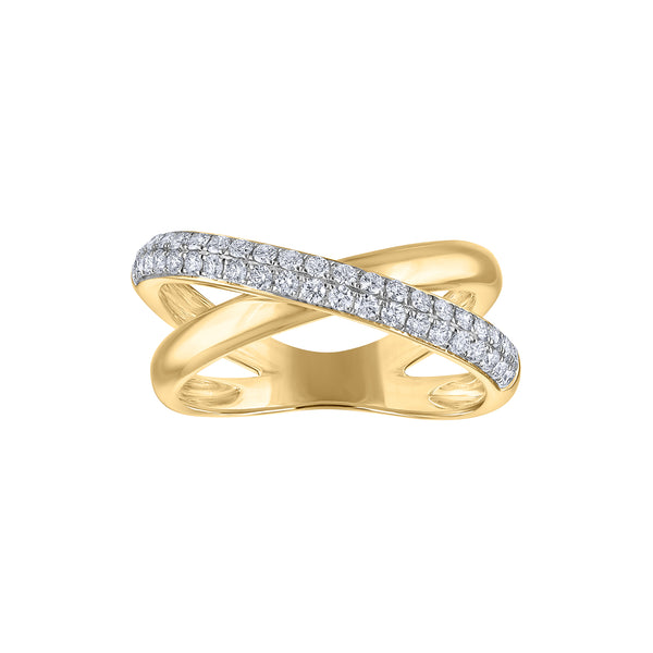 14KT GOLD PAVE DIAMOND CROSSOVER RING