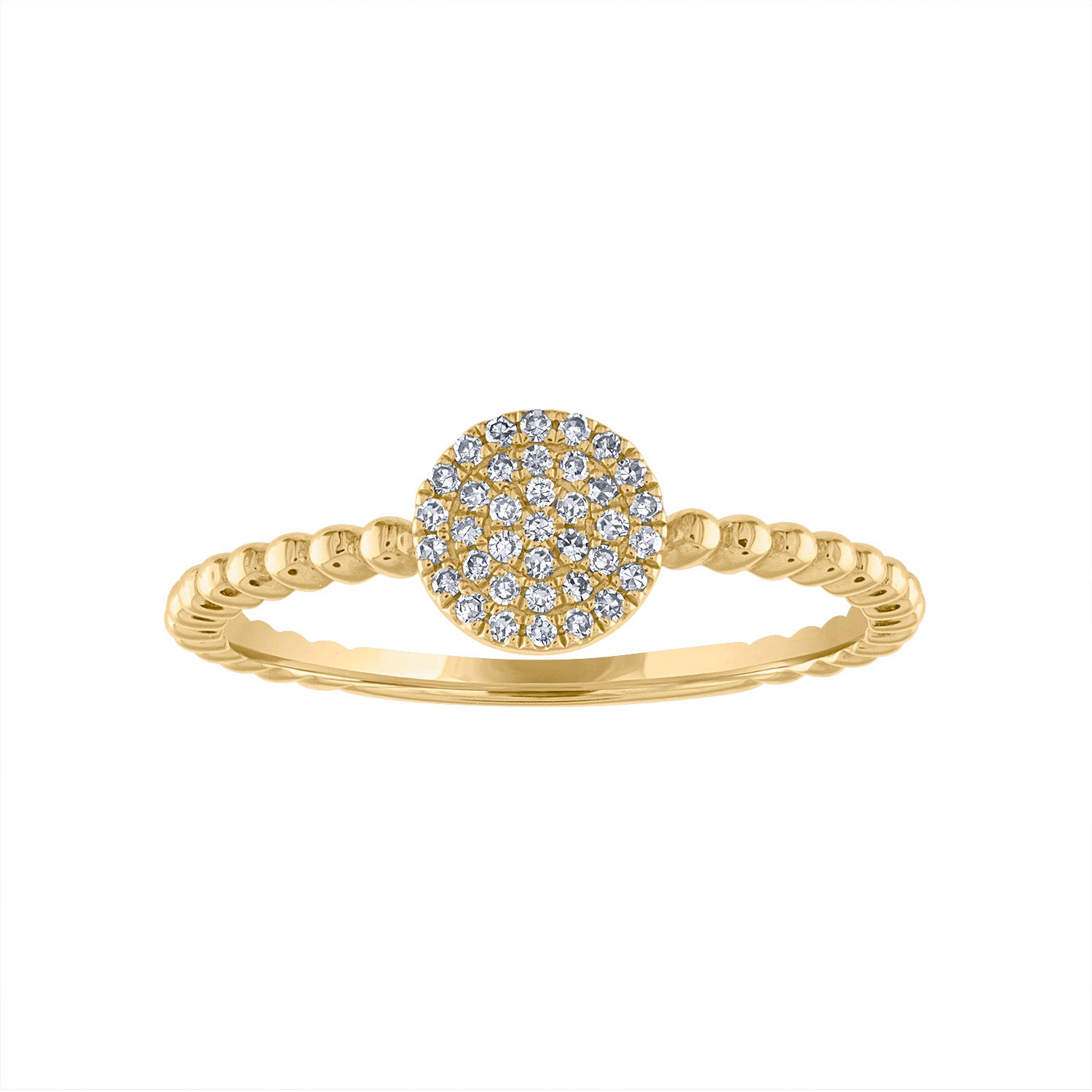 14KT GOLD PAVE DIAMOND DISK BEAD RING