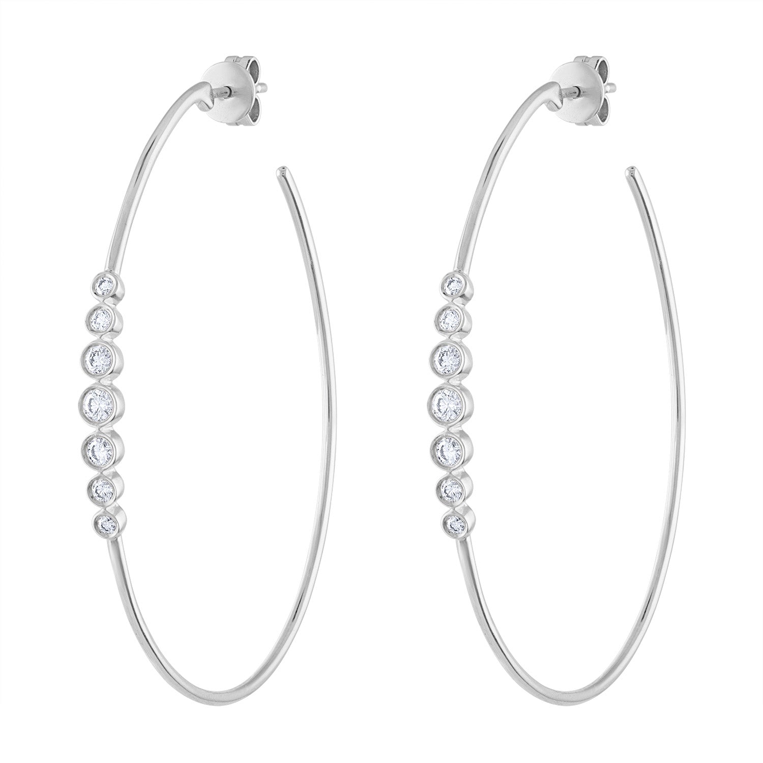 14k White Gold diamond 7 bezel large hoop earring