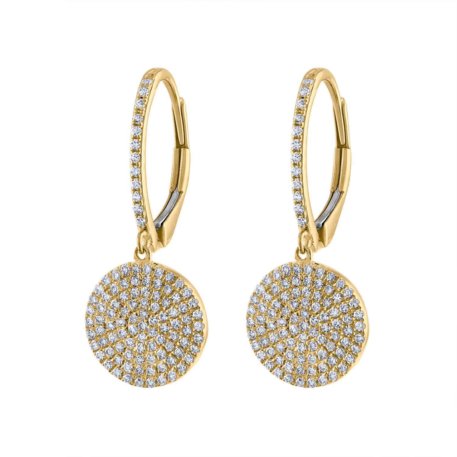 14k Yellow Gold diamond pave disk earring
