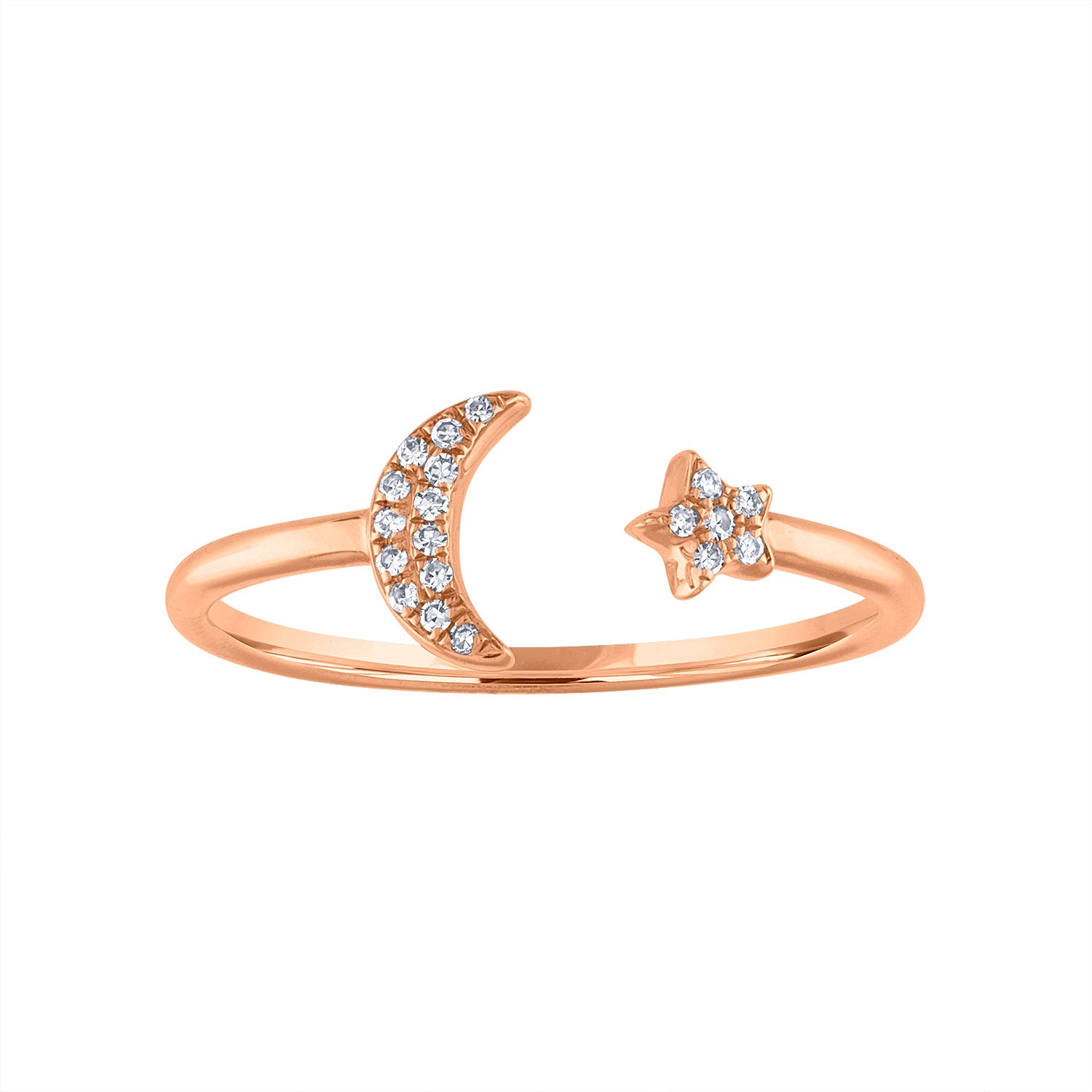 14KT GOLD DIAMOND MOON AND STAR CUFF RING