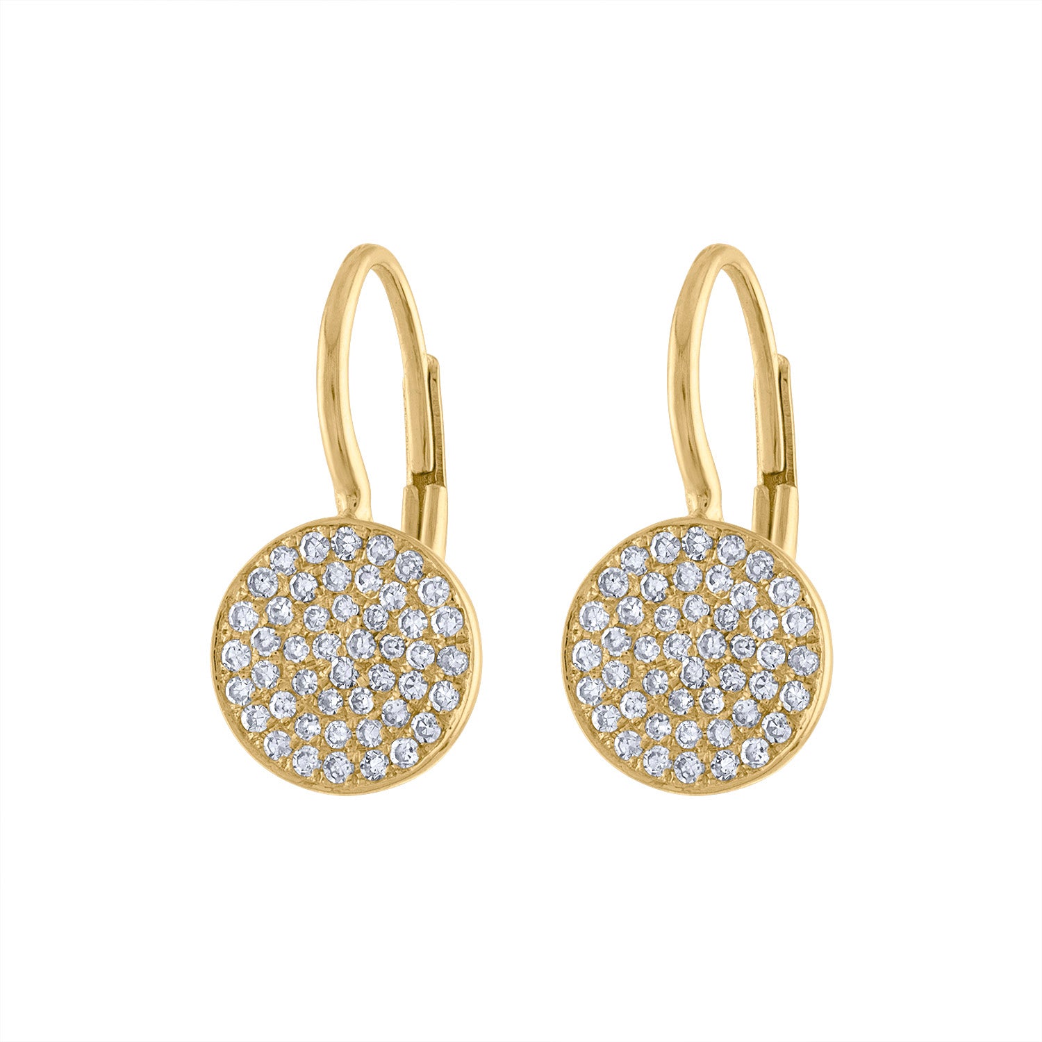 14KT GOLD PAVE DIAMOND MEDIUM DISK EURO-WIRE EARRING