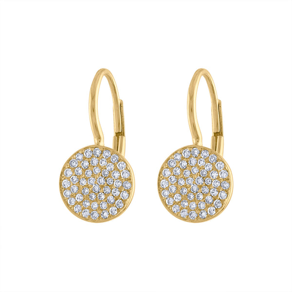 14KT GOLD PAVE DIAMOND MEDIUM DISK EURO-WIRE EARRING