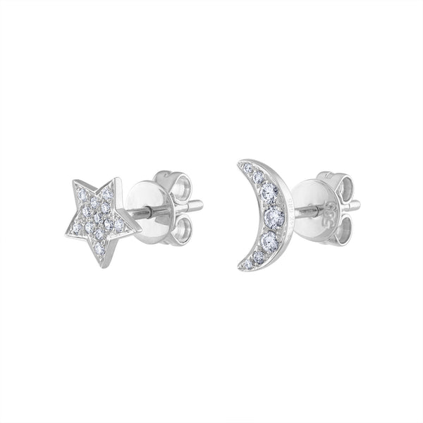 14KT GOLD DIAMOND MOON AND STAR EARRING