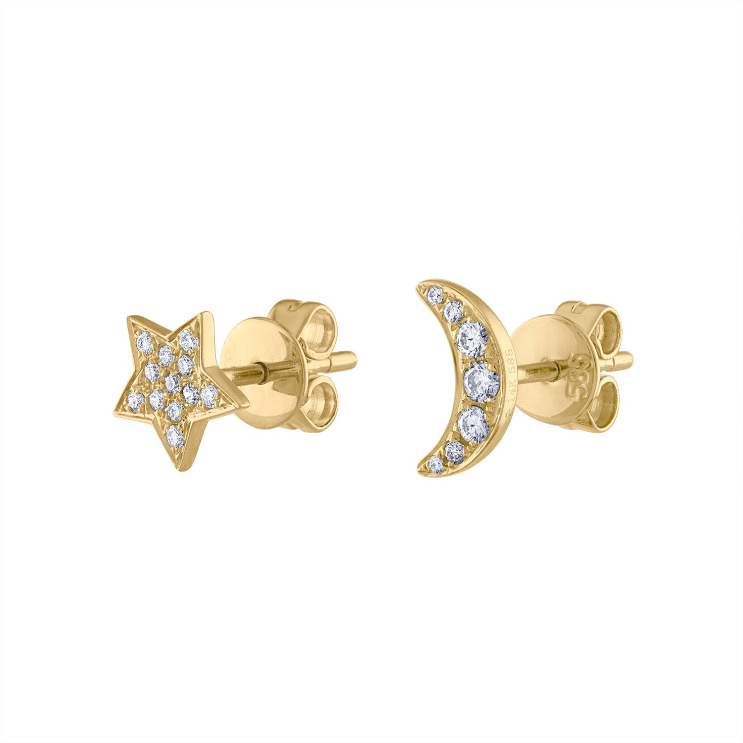 14KT GOLD DIAMOND MOON AND STAR EARRING