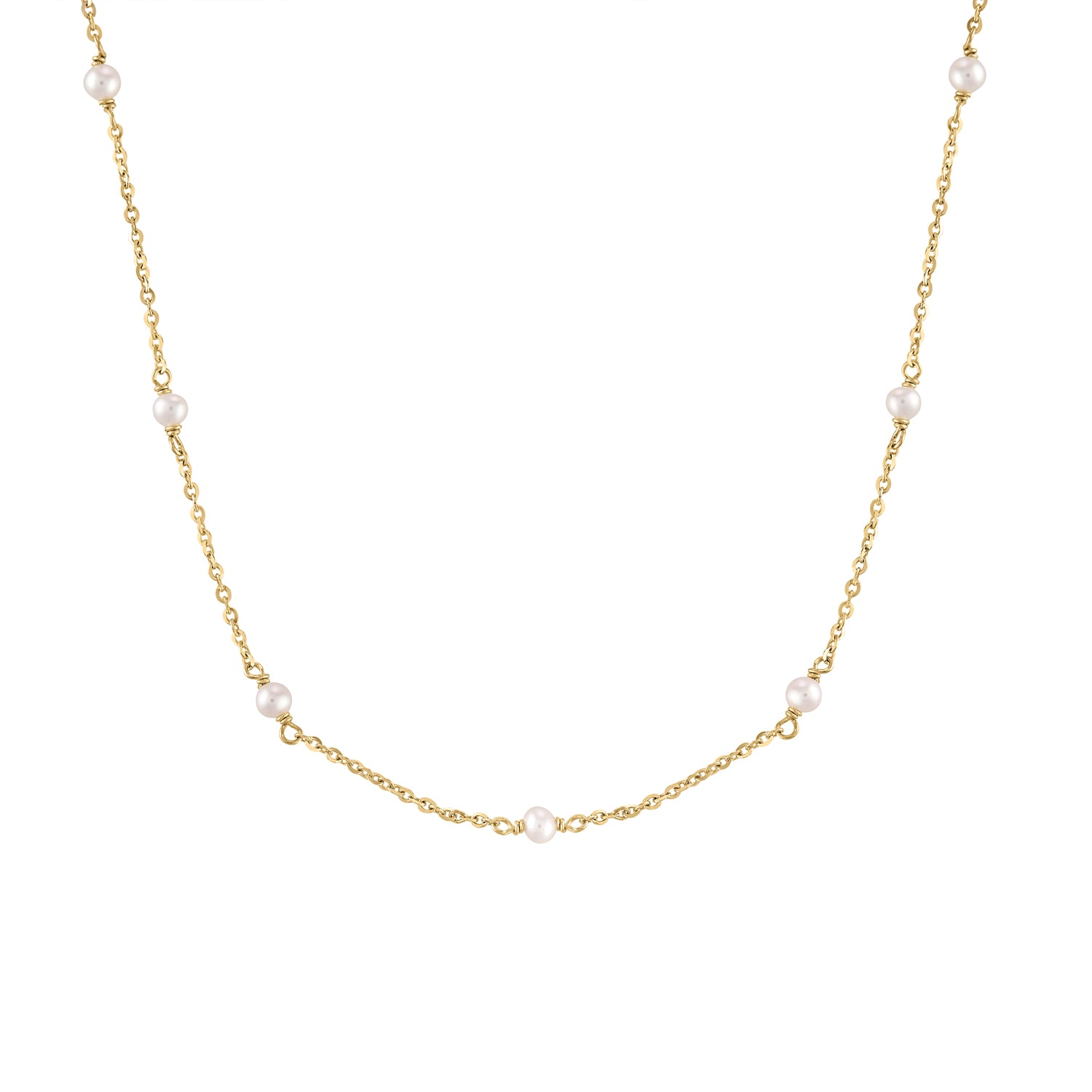 14KT GOLD WHITE PEARL CHAIN NECKLACE