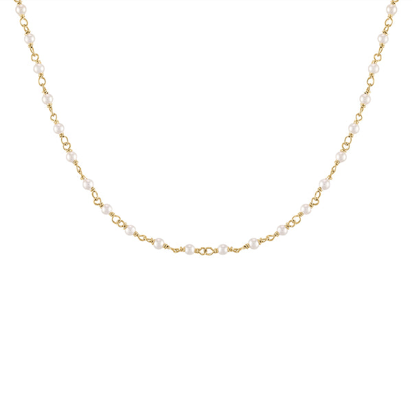 14KT GOLD WHITE PEARL WIRE WRAP NECKLACE