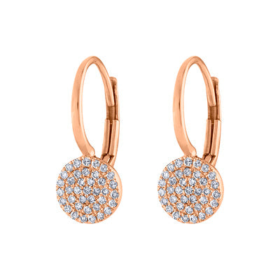 14KT GOLD PAVE DIAMOND SMALL DISK EURO-WIRE EARRING