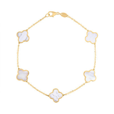 3 & 5 Clover Mother of Pearl Bracelet – 22ct Yellow Gold ( Medium ) – Unis  Jewellers London