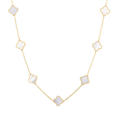 14KT GOLD MOTHER OF PEARL LARGE CLOVER NECKLACE