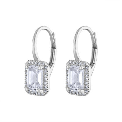 14KT GOLD DIAMOND AND WHITE TOPAZ RECTANGLE DROP EARRING