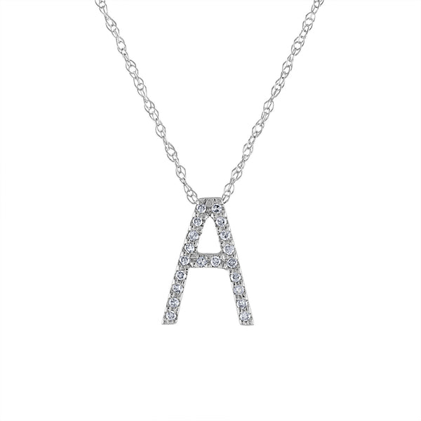 14k White Gold diamond initial A necklace