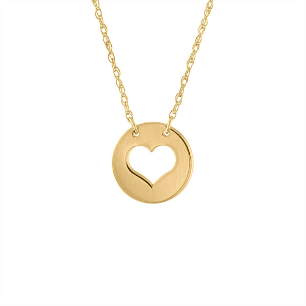 14KT GOLD CUT OUT HEART DISK NECKLACE