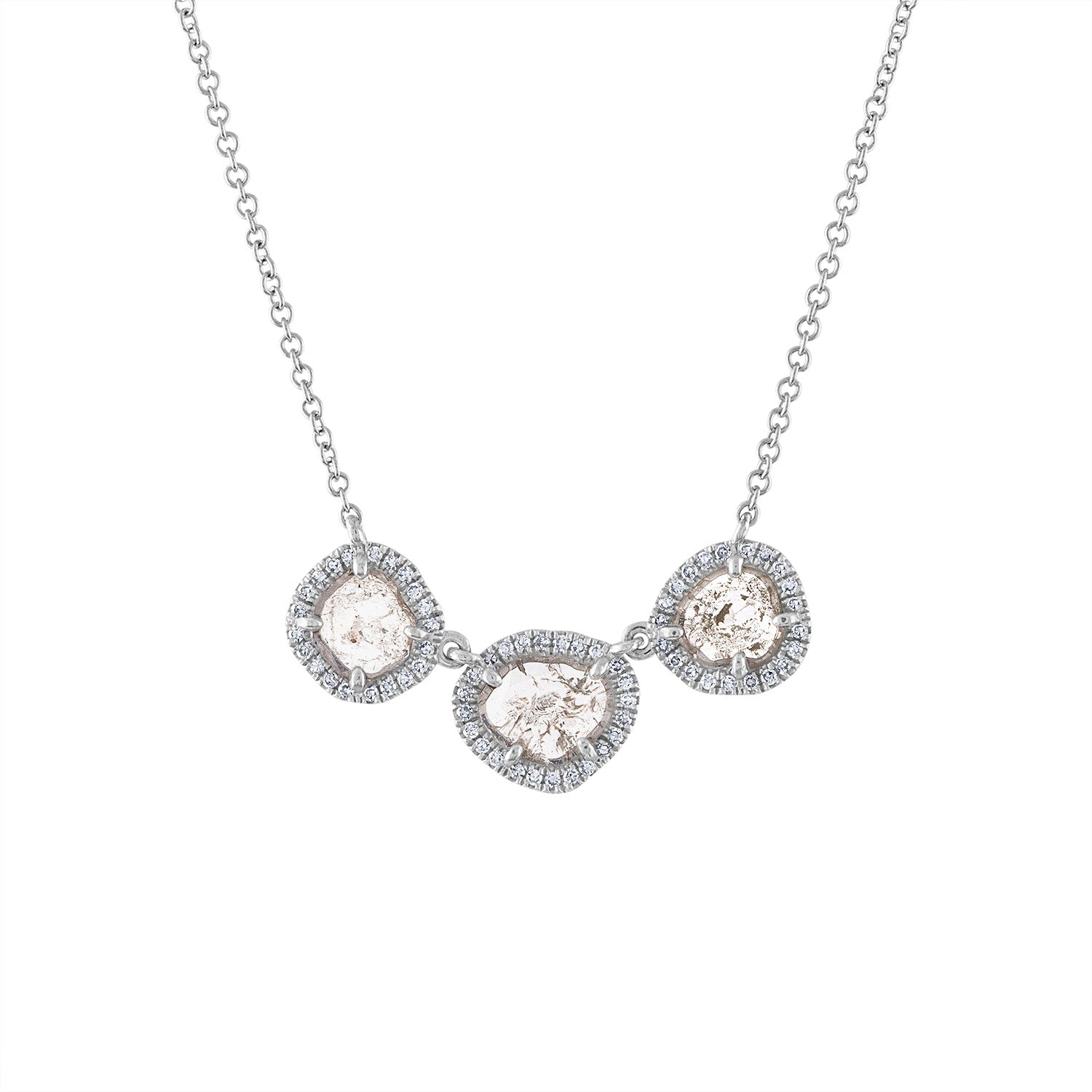 Naava 9ct White Gold 0.02ct Diamond Trilogy Pendant Necklace - Necklaces  from Prime Jewellery UK