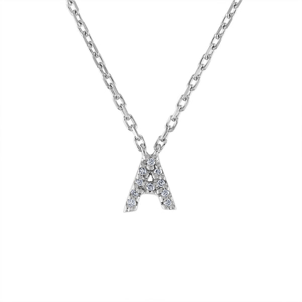 Sterling Silver diamond mini A initial necklace