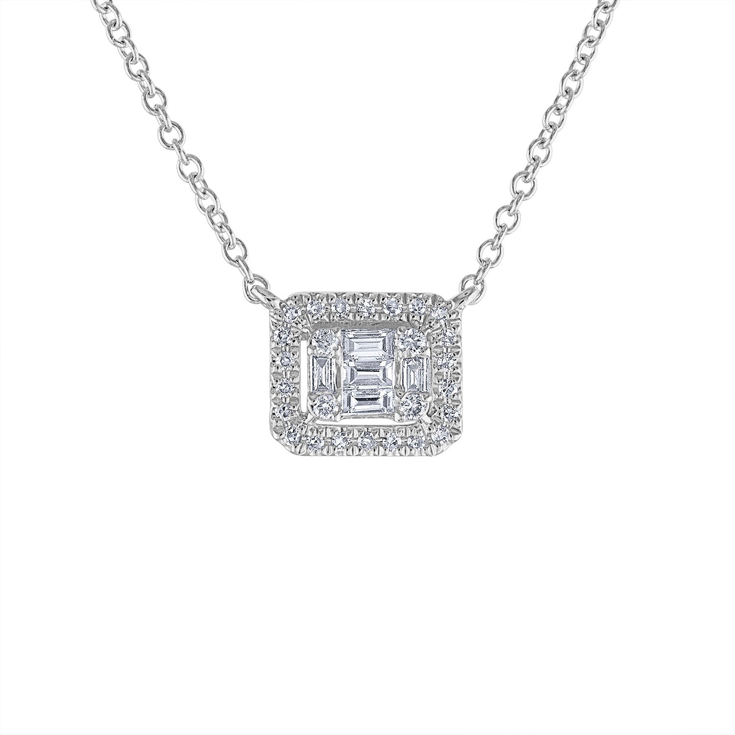 14KT GOLD SMALL DIAMOND BAGUETTE RECTANGLE NECKLACE