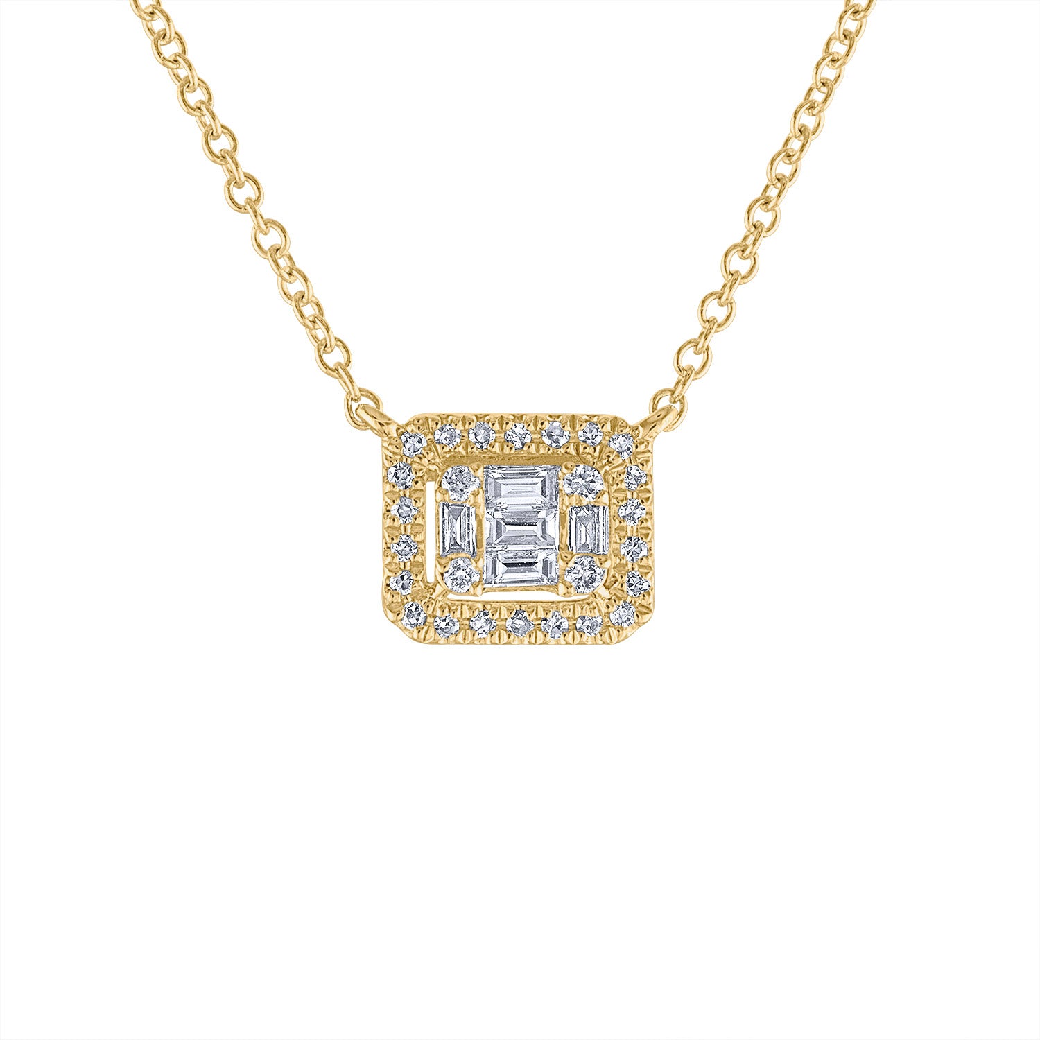 14KT GOLD SMALL DIAMOND BAGUETTE RECTANGLE NECKLACE