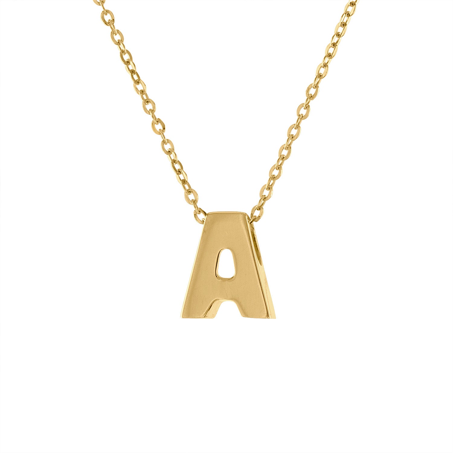 14k Yellow Gold plain initial A necklace