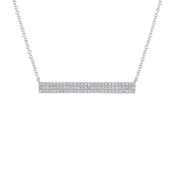 14k White Gold diamond 3 row bar necklace