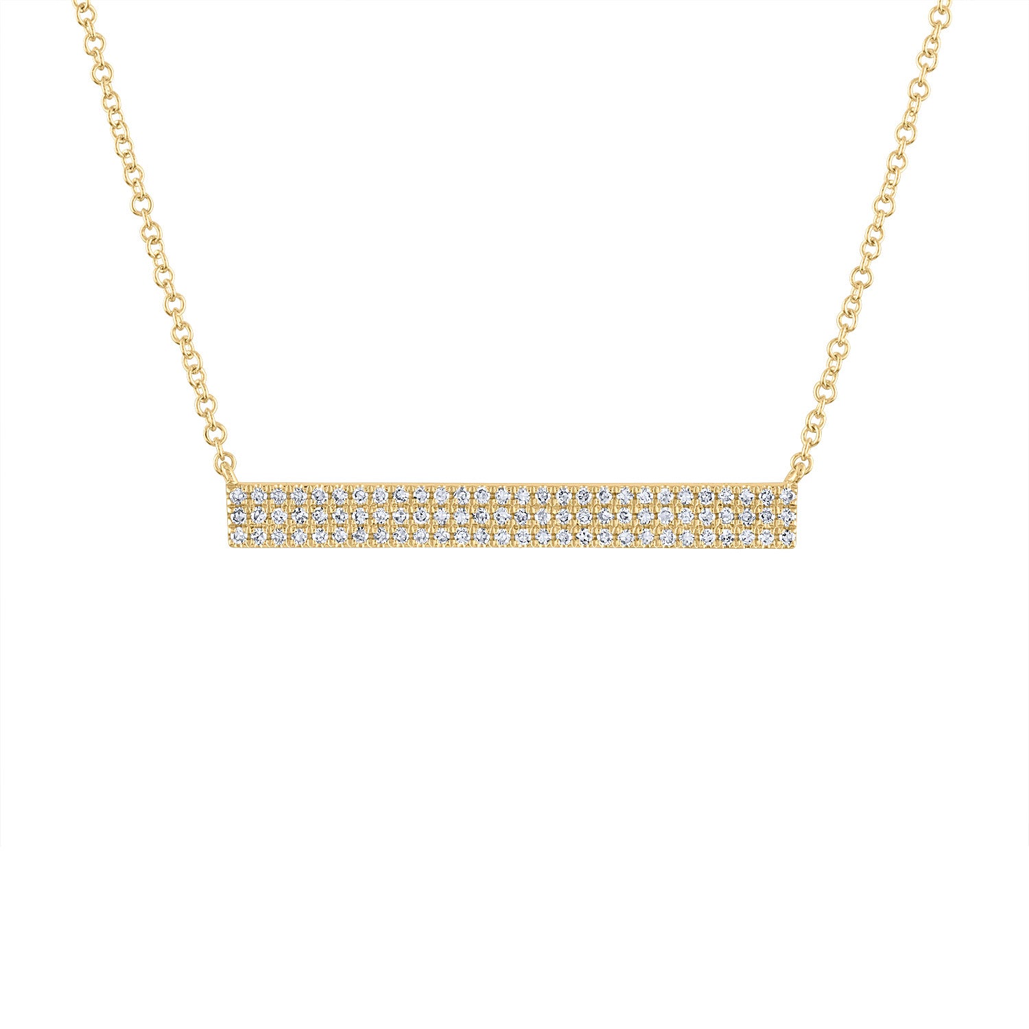 14k Yellow Gold diamond 3 row bar necklace