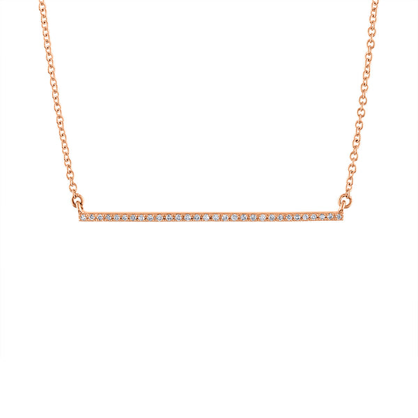 14k Rose Gold diamond thin bar necklace