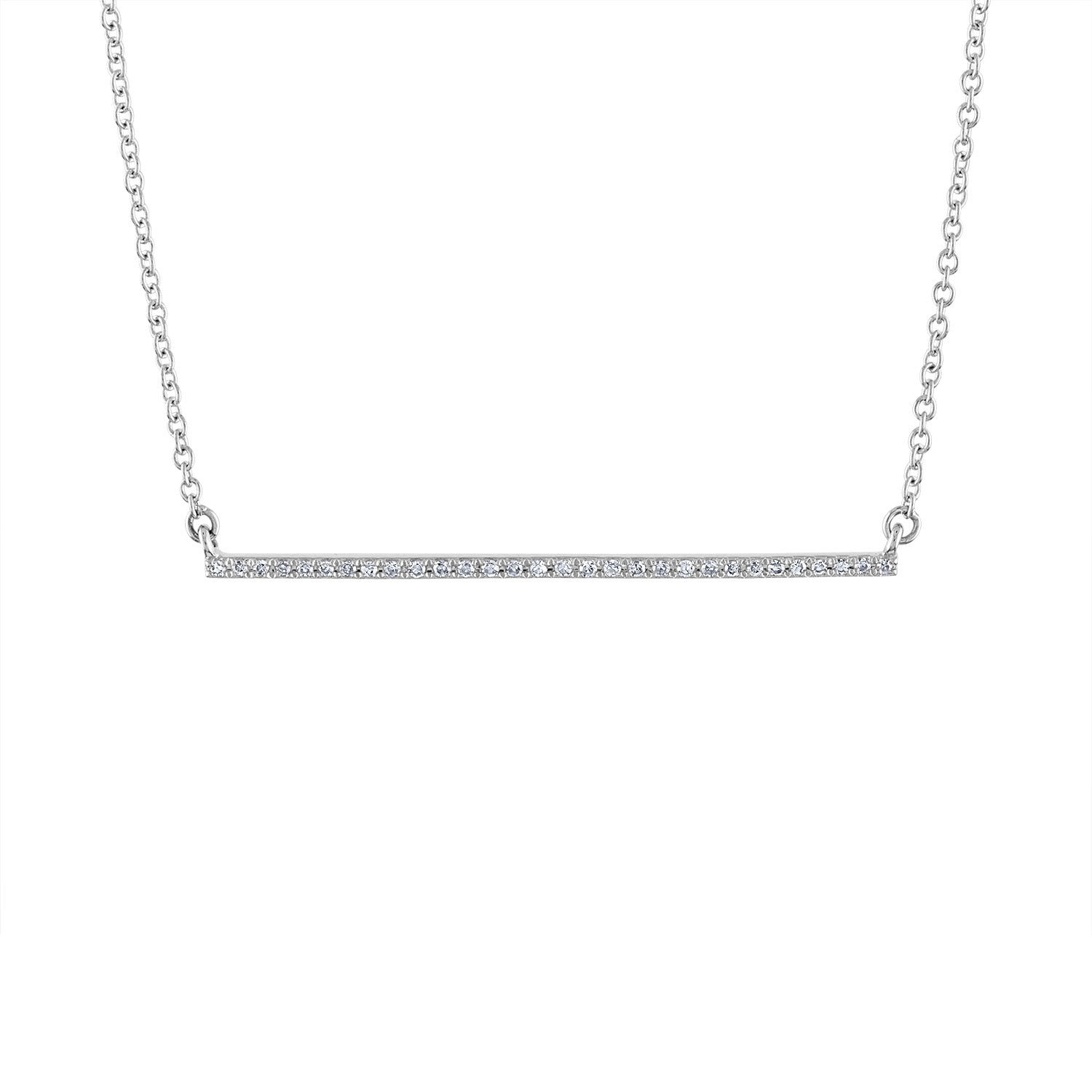 14k White Gold diamond thin bar necklace