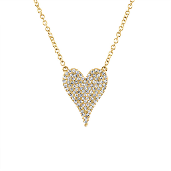 14k Yellow Gold medium modern heart diamond necklace