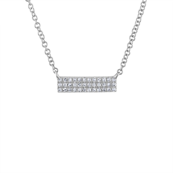 14k White Gold diamond mini 3 row bar necklace