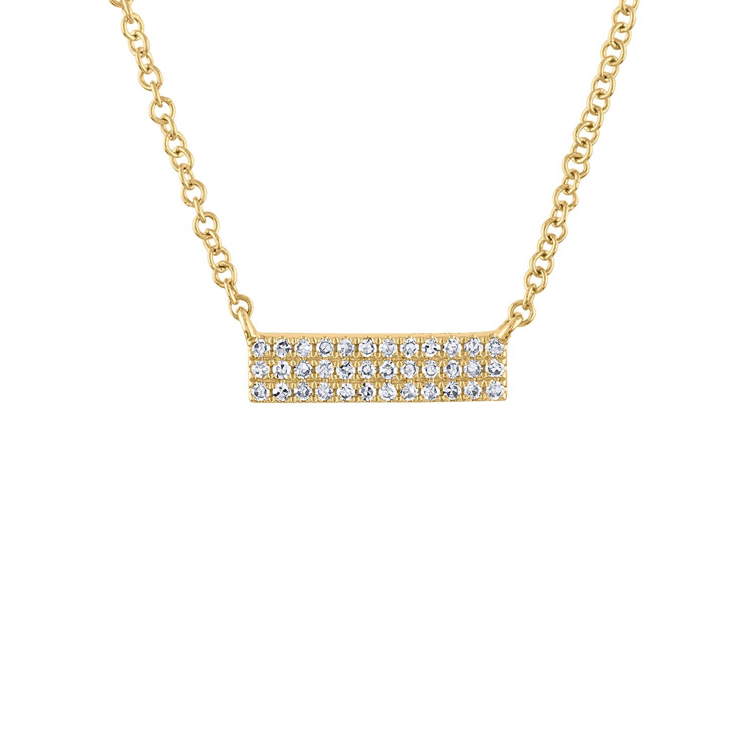 14k Yellow Gold diamond mini 3 row bar necklace