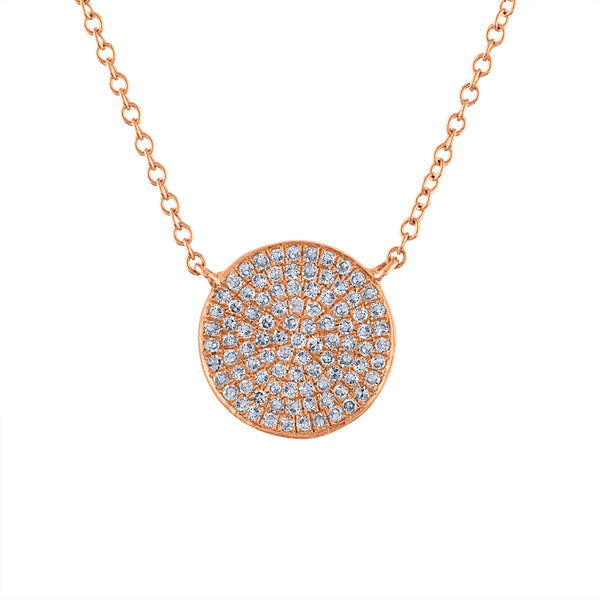 14k Rose Gold diamond medium disk pave necklace