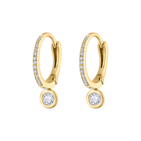 14KT GOLD SMALL BEZEL SET DIAMOND HUGGIE EARRING