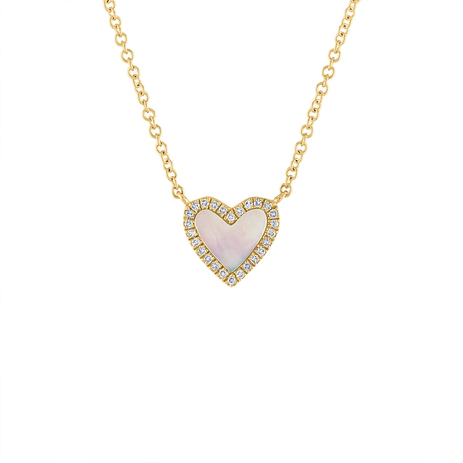 14KT GOLD DIAMOND OUTLINE MOTHER OF PEARL HEART NECKLACE – Jewels by Joanne